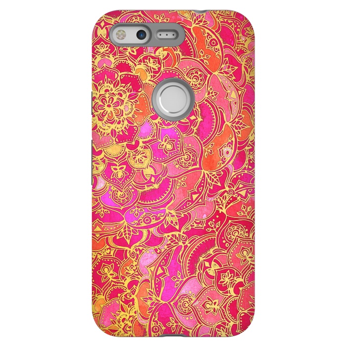 Pixel StrongFit Hot Pink and Gold Baroque Floral Pattern by Micklyn Le Feuvre