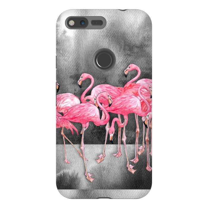 Pixel XL StrongFit Pink Flamingos in Watercolor & Ink by Micklyn Le Feuvre