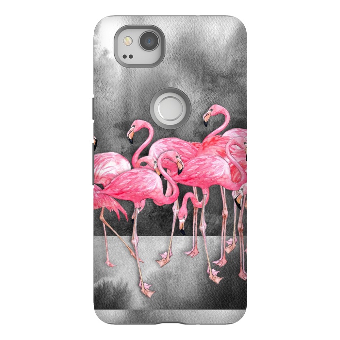 Pixel 2 StrongFit Pink Flamingos in Watercolor & Ink by Micklyn Le Feuvre