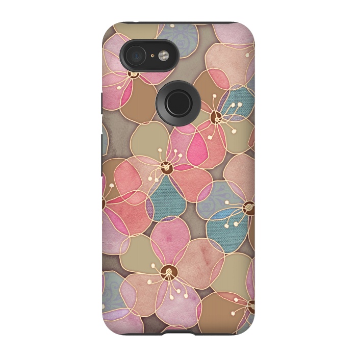 Pixel 3 StrongFit Simple Floral in Soft Neutrals and Pink by Micklyn Le Feuvre