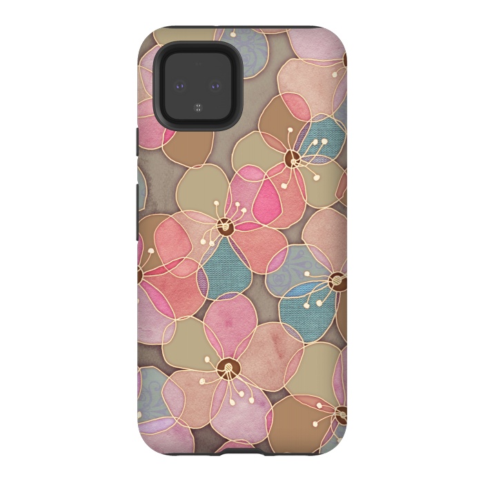 Pixel 4 StrongFit Simple Floral in Soft Neutrals and Pink by Micklyn Le Feuvre