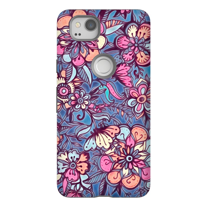 Pixel 2 StrongFit Sweet Spring Floral - soft indigo & candy pastels by Micklyn Le Feuvre