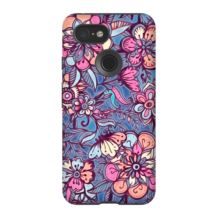 Pixel 3 StrongFit Sweet Spring Floral - soft indigo & candy pastels by Micklyn Le Feuvre