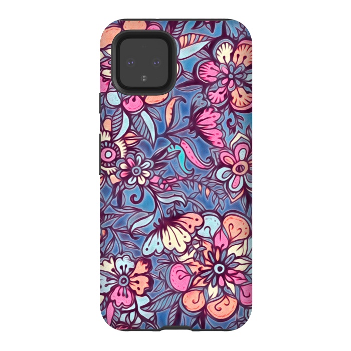 Pixel 4 StrongFit Sweet Spring Floral - soft indigo & candy pastels by Micklyn Le Feuvre