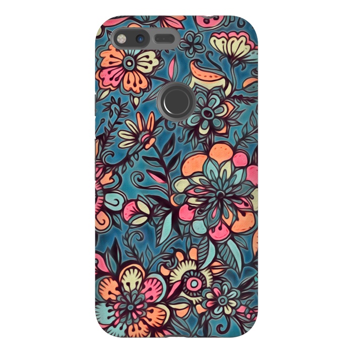 Pixel XL StrongFit Sweet Spring Floral - melon pink, butterscotch & teal by Micklyn Le Feuvre