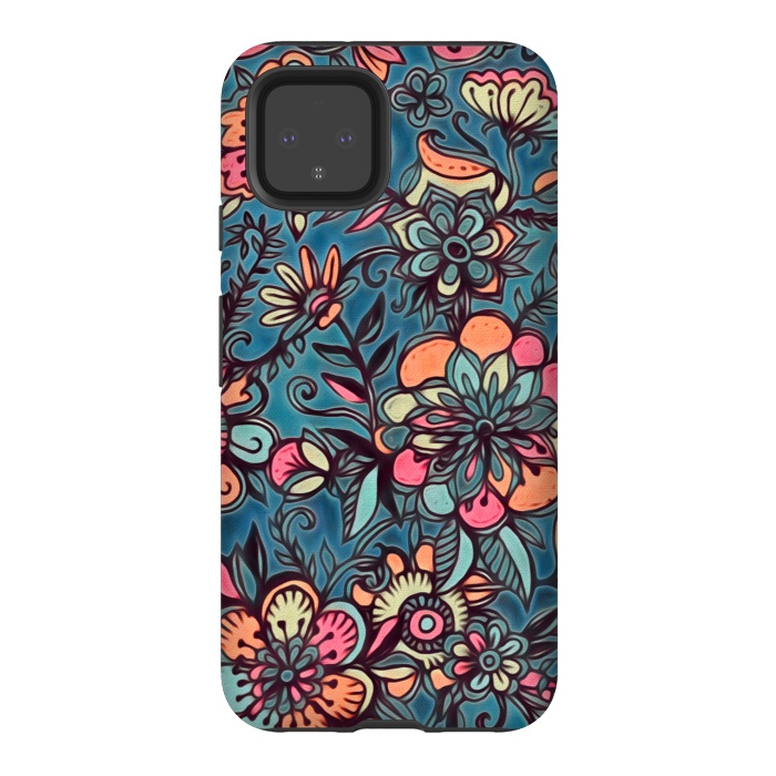 Pixel 4 StrongFit Sweet Spring Floral - melon pink, butterscotch & teal by Micklyn Le Feuvre