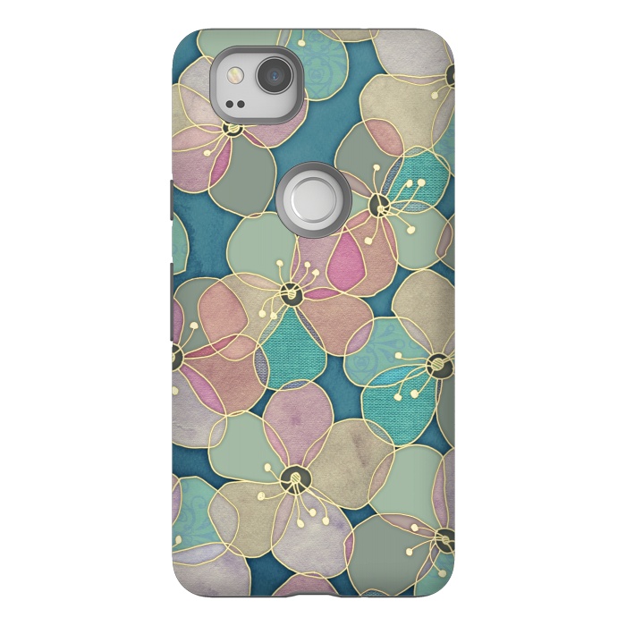 Pixel 2 StrongFit It's Always Summer Somewhere - floral pattern on teal by Micklyn Le Feuvre