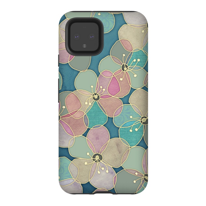 Pixel 4 StrongFit It's Always Summer Somewhere - floral pattern on teal by Micklyn Le Feuvre
