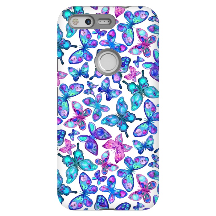 Pixel StrongFit Watercolor Fruit Patterned Butterflies - aqua and sapphire by Micklyn Le Feuvre