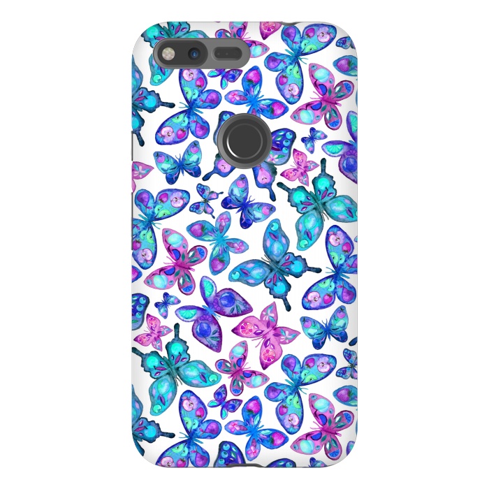 Pixel XL StrongFit Watercolor Fruit Patterned Butterflies - aqua and sapphire by Micklyn Le Feuvre
