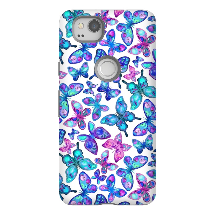 Pixel 2 StrongFit Watercolor Fruit Patterned Butterflies - aqua and sapphire by Micklyn Le Feuvre