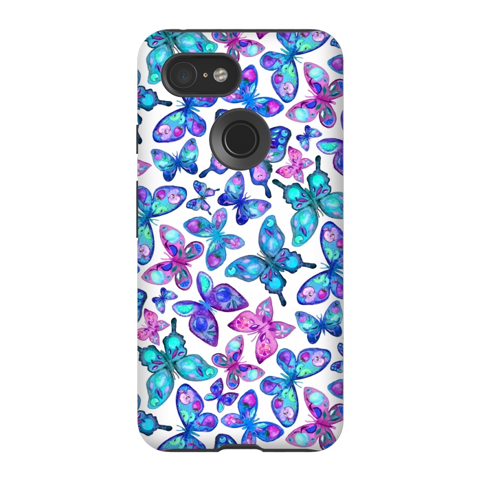 Pixel 3 StrongFit Watercolor Fruit Patterned Butterflies - aqua and sapphire by Micklyn Le Feuvre