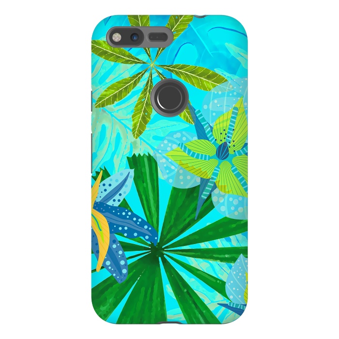 Pixel XL StrongFit Watercolor Abstract Teal and Blue Aloha tropical Jungle by  Utart