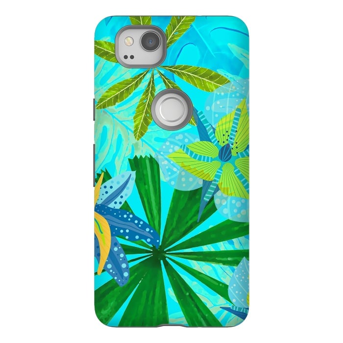 Pixel 2 StrongFit Watercolor Abstract Teal and Blue Aloha tropical Jungle by  Utart