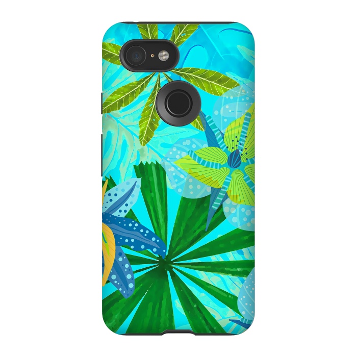 Pixel 3 StrongFit Watercolor Abstract Teal and Blue Aloha tropical Jungle by  Utart