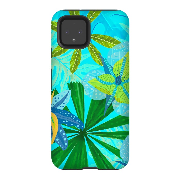 Pixel 4 StrongFit Watercolor Abstract Teal and Blue Aloha tropical Jungle by  Utart