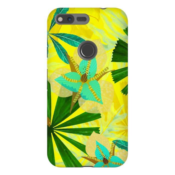 Pixel XL StrongFit Colorful Yellow Green and teal Abstract Aloha Tropical Jungle by  Utart