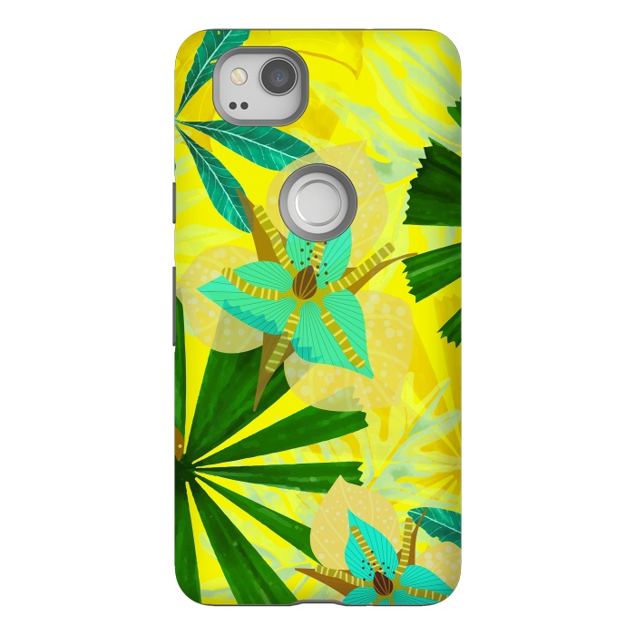 Pixel 2 StrongFit Colorful Yellow Green and teal Abstract Aloha Tropical Jungle by  Utart