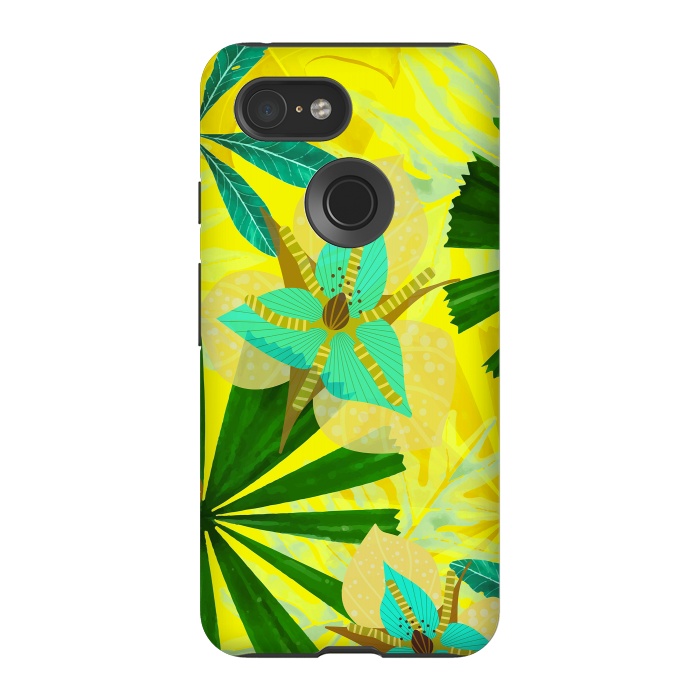 Pixel 3 StrongFit Colorful Yellow Green and teal Abstract Aloha Tropical Jungle by  Utart
