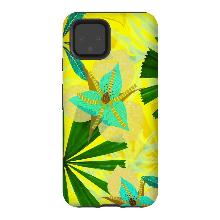 Pixel 4 StrongFit Colorful Yellow Green and teal Abstract Aloha Tropical Jungle by  Utart
