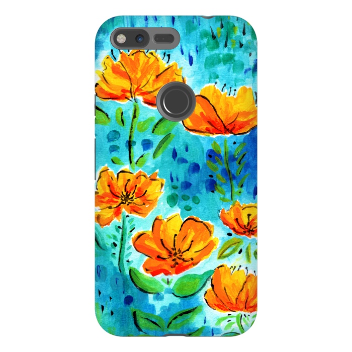 Pixel XL StrongFit Abstract Orange Poppies by Tigatiga