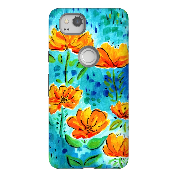 Pixel 2 StrongFit Abstract Orange Poppies by Tigatiga