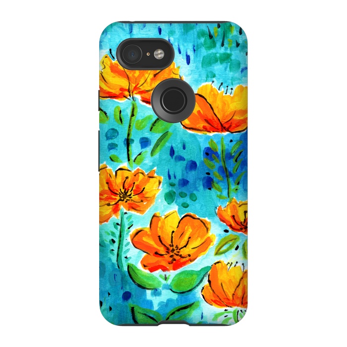 Pixel 3 StrongFit Abstract Orange Poppies by Tigatiga
