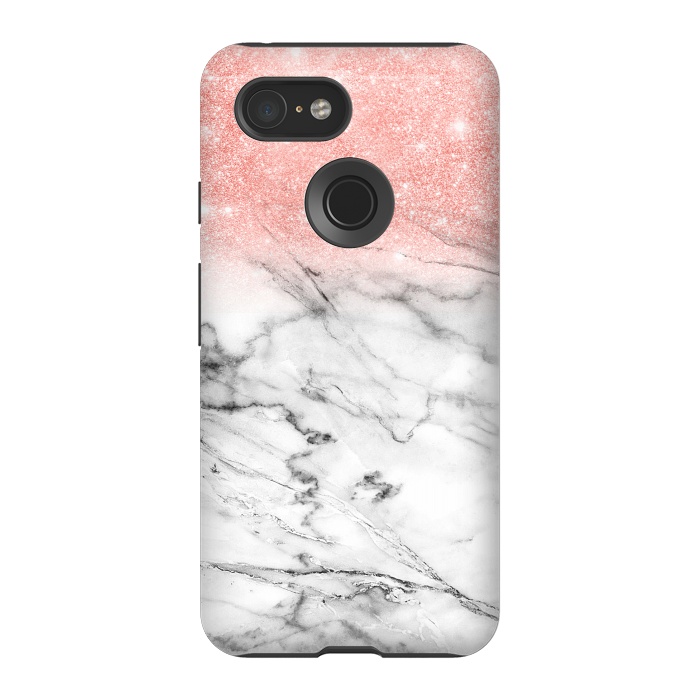 Pixel 3 StrongFit Rose Gold Glitter on Marble by  Utart