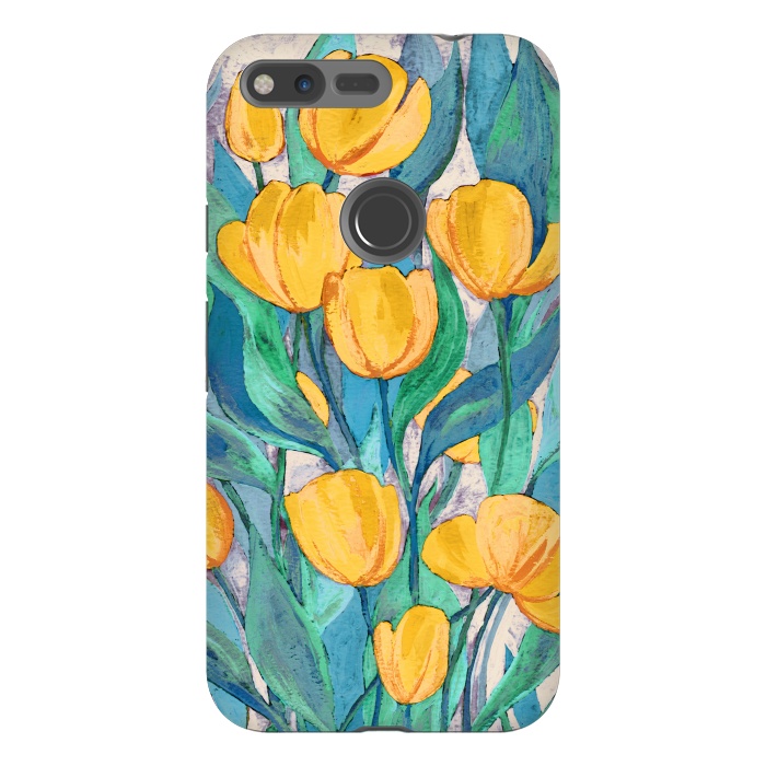 Pixel XL StrongFit Blooming Golden Tulips in Gouache  by Micklyn Le Feuvre