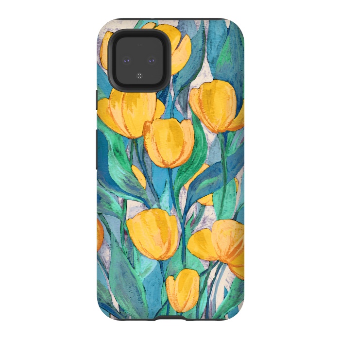 Pixel 4 StrongFit Blooming Golden Tulips in Gouache  by Micklyn Le Feuvre