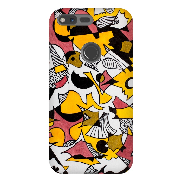Pixel XL StrongFit Abstract Shapes in Yellow, Red and Gold by Paula Ohreen