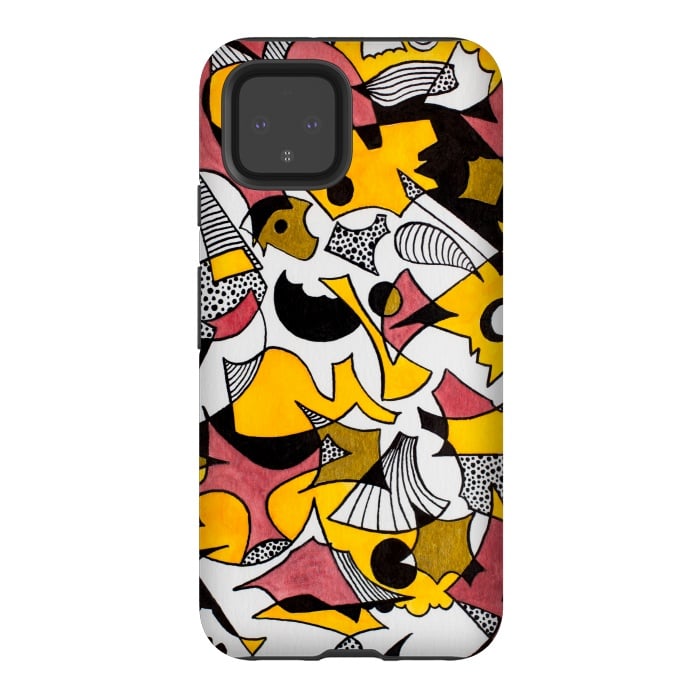 Pixel 4 StrongFit Abstract Shapes in Yellow, Red and Gold by Paula Ohreen