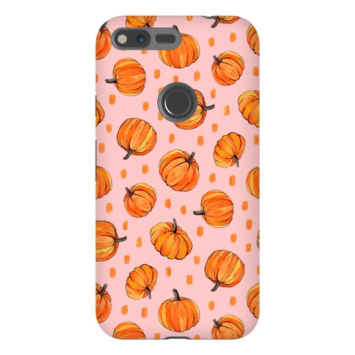 Pixel XL StrongFit Little Gouache Pumpkins with Dots on Pink by Micklyn Le Feuvre
