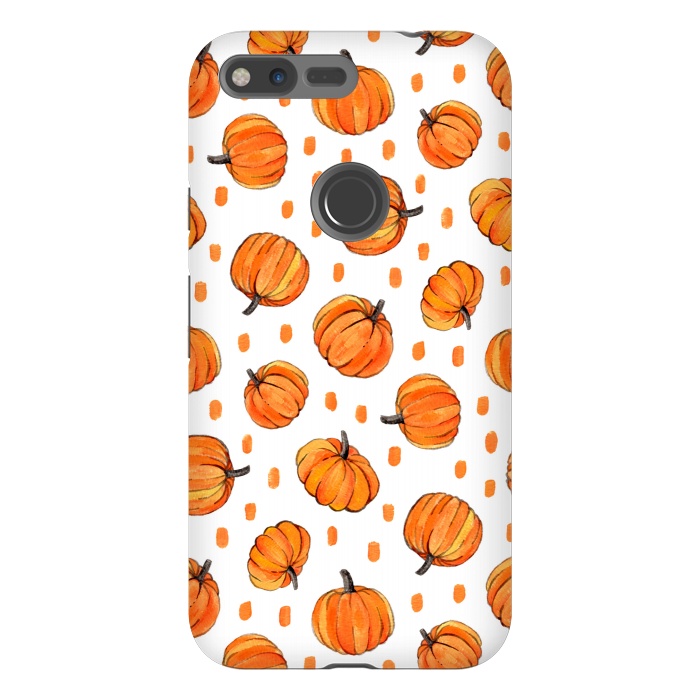 Pixel XL StrongFit Little Gouache Pumpkins with Dots on White by Micklyn Le Feuvre