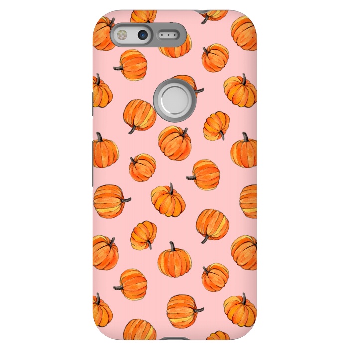 Pixel StrongFit Tiny Pumpkin Polka Dots on Pink by Micklyn Le Feuvre