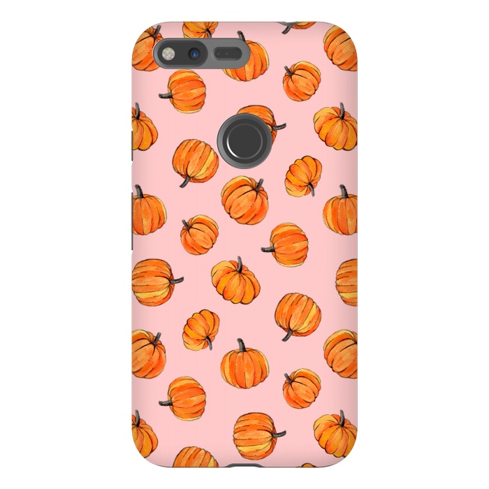 Pixel XL StrongFit Tiny Pumpkin Polka Dots on Pink by Micklyn Le Feuvre