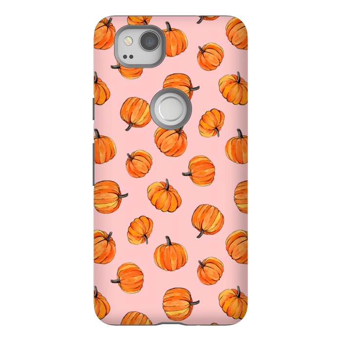 Pixel 2 StrongFit Tiny Pumpkin Polka Dots on Pink by Micklyn Le Feuvre
