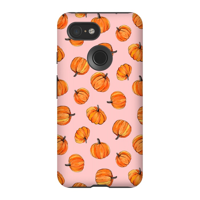 Pixel 3 StrongFit Tiny Pumpkin Polka Dots on Pink by Micklyn Le Feuvre