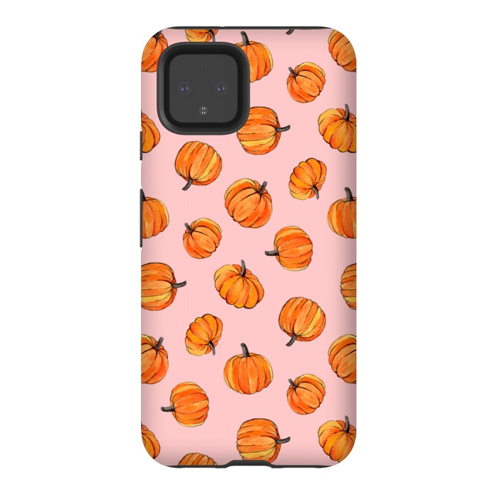 Pixel 4 StrongFit Tiny Pumpkin Polka Dots on Pink by Micklyn Le Feuvre