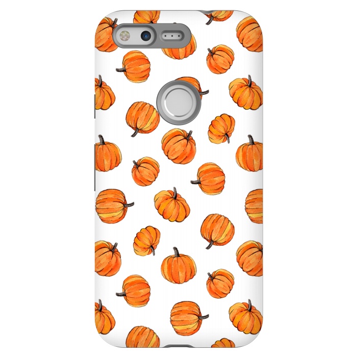 Pixel StrongFit Tiny Pumpkin Polka Dots on White by Micklyn Le Feuvre