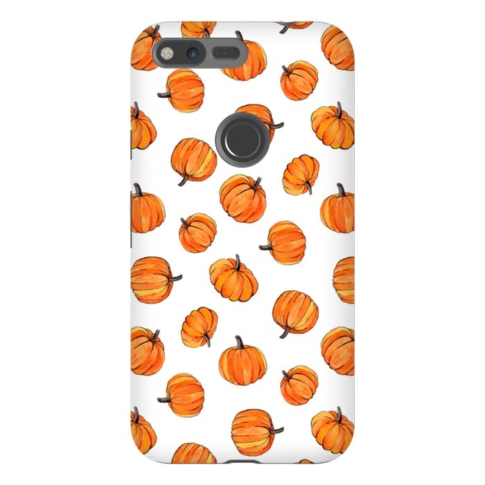 Pixel XL StrongFit Tiny Pumpkin Polka Dots on White by Micklyn Le Feuvre