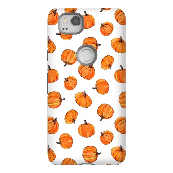 Pixel 2 StrongFit Tiny Pumpkin Polka Dots on White by Micklyn Le Feuvre