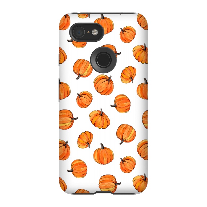 Pixel 3 StrongFit Tiny Pumpkin Polka Dots on White by Micklyn Le Feuvre