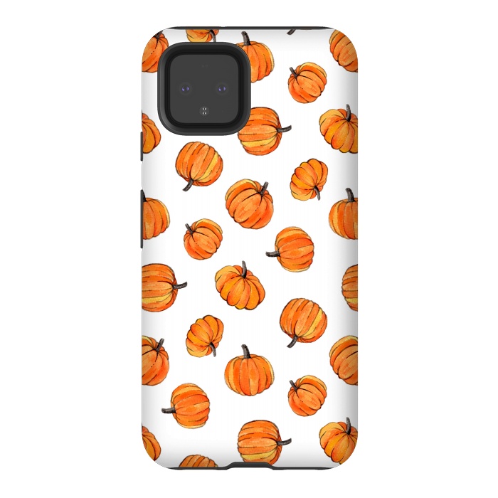 Pixel 4 StrongFit Tiny Pumpkin Polka Dots on White by Micklyn Le Feuvre