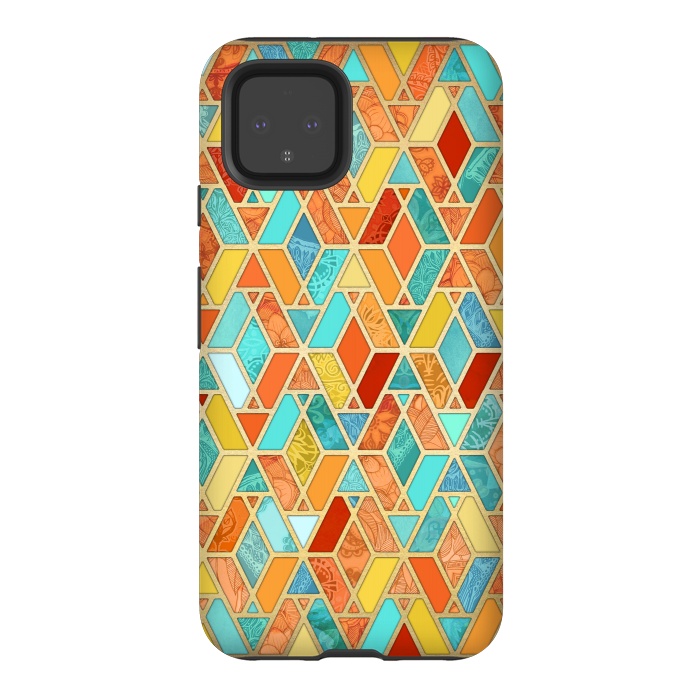 Pixel 4 StrongFit Tangerine and Turquoise Geometric Fall Pattern by Micklyn Le Feuvre