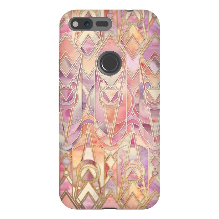 Pixel XL StrongFit Autumn Peach and Amethyst Art Deco Pattern by Micklyn Le Feuvre