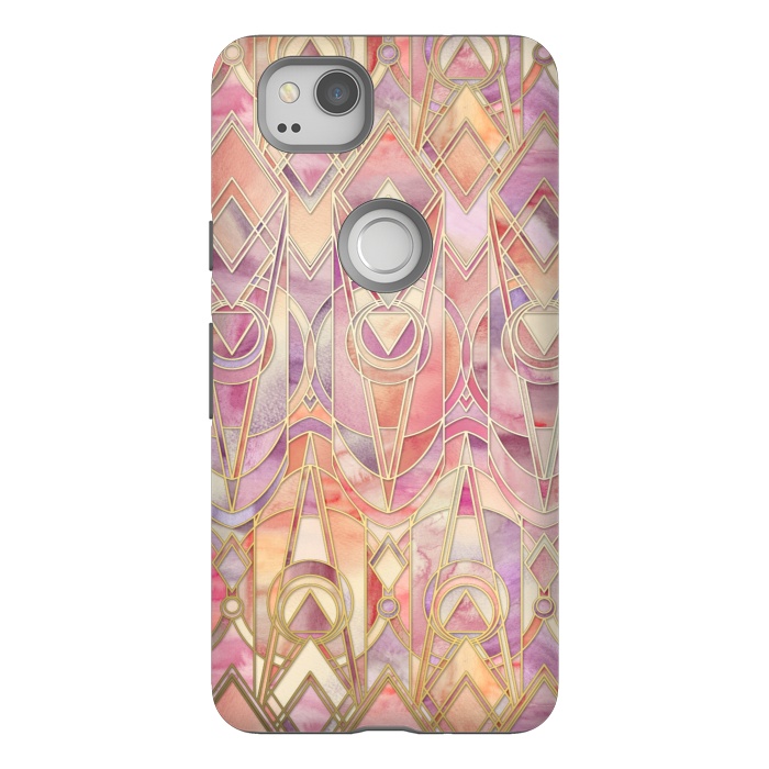 Pixel 2 StrongFit Autumn Peach and Amethyst Art Deco Pattern by Micklyn Le Feuvre