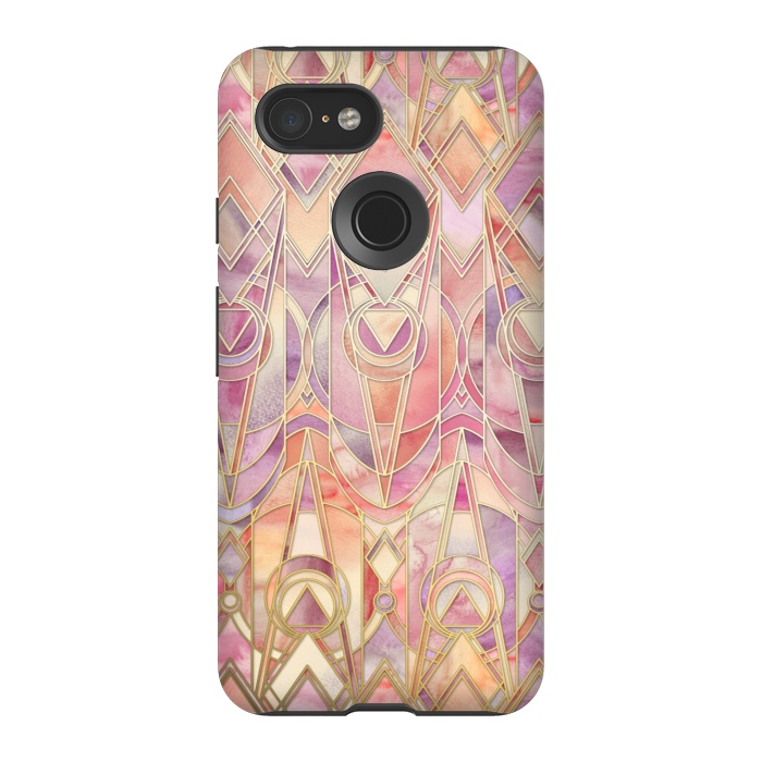 Pixel 3 StrongFit Autumn Peach and Amethyst Art Deco Pattern by Micklyn Le Feuvre