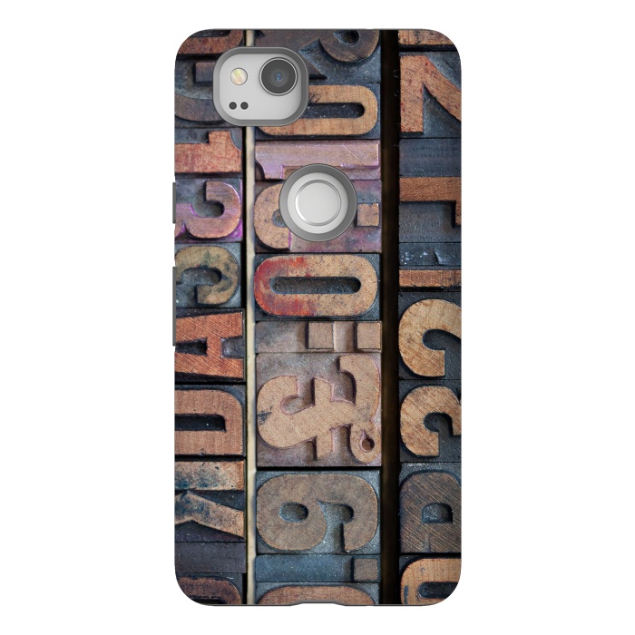 Pixel 2 StrongFit Old Wooden Print Blocks by Andrea Haase
