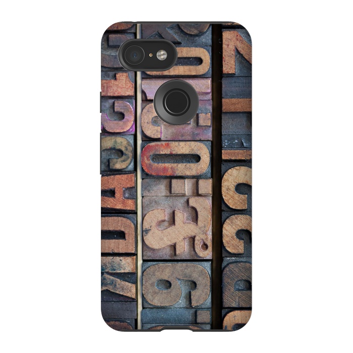 Pixel 3 StrongFit Old Wooden Print Blocks by Andrea Haase